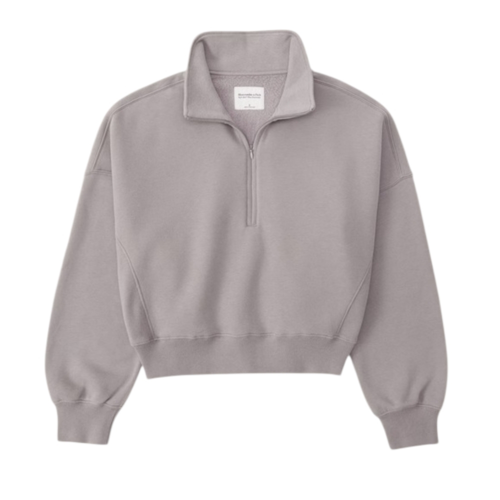 Abercrombie Sunday Half Zip Neutral Sweatshirt Taupe Gray Oversized A&F Max XL - Picture 2 of 13